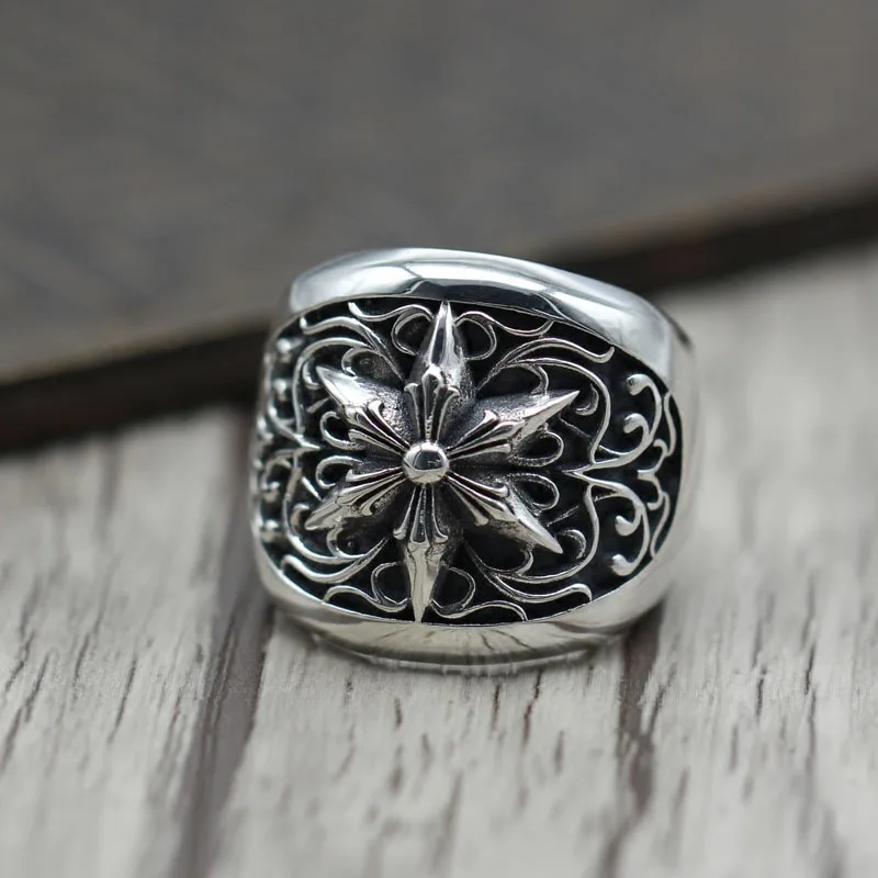 

S925 Sterling Silver Personality Punk Wind Hexagram Man Domineering Ring Ring Retro Ring Thai Silver Jewelry