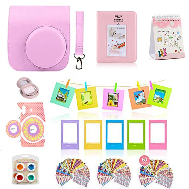 9 in 1 Accessories Kit for Fujifilm Instax Mini 8/9 Camera Painting Carrying Case Bag Cover/Selfie Mirror/Filter/Album/Sticker - Цвет: Pink