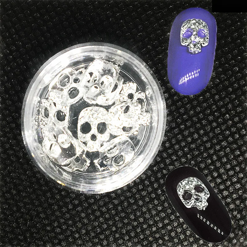 

1Box Silver Skull 3d Nail Art Decorations Metal Charms Accessories Kawaii Women Nailart Supplies Punk Rocking for Manicure DIY