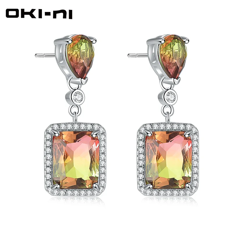 

OKI-NI 2018 New Tourmaline & 925 Sterling Silver Dangle earrings Hanging Earrings For Women Jewelry Engagement Gift YJM-161