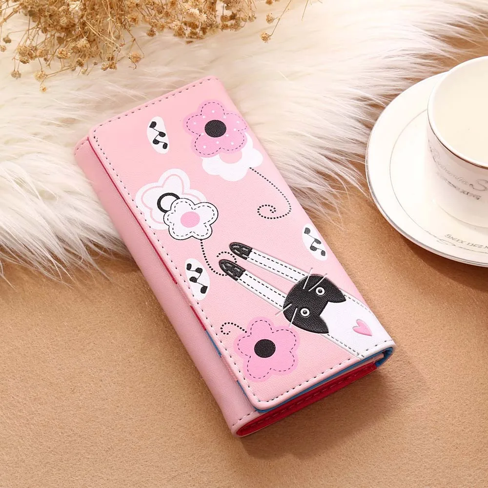 

Women Wallet Soft Leather Coin Purses Bifold Credit Card Holder Designer Cute Cat Hasp Ladies Long Clutch Carteira Femme Gift *