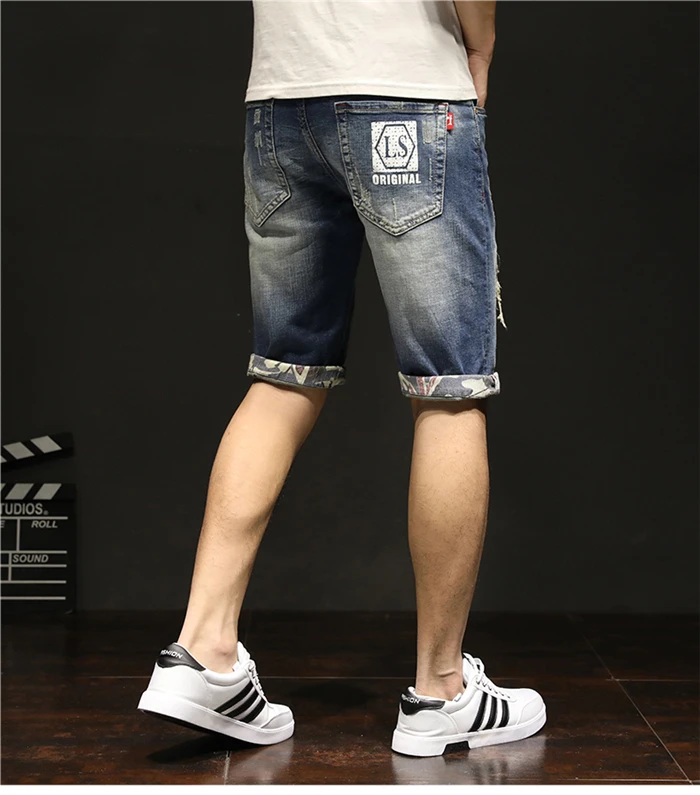 Летние Для Мужчин's Джинсовые шорты Хлопок Stretch Distressed Ripped свободные Короткие джинсы