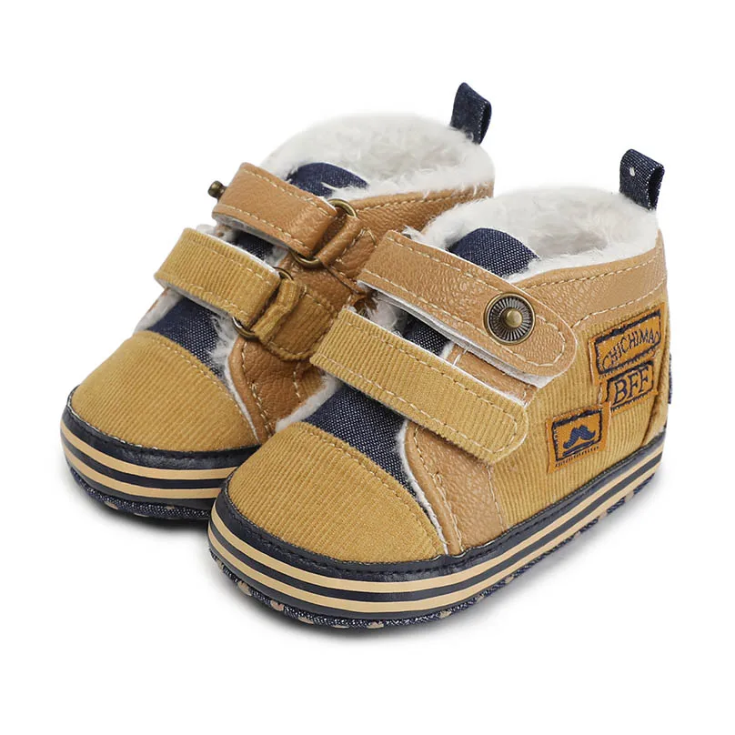 Детская обувь для новорожденных мальчиков и девочек 0-18 месяцев ботиночки для малышей искусственная кожа осень зима теплая мягкая подошва Мокасины moccs - Цвет: Light brown