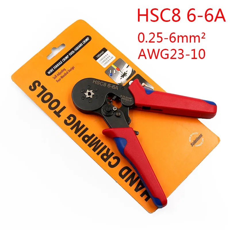 FASEN HSC8 6-6 SELF-ADJUSTABLE MINI-TYPE CRIMPING PLIER 0.25-6mm2 Straight German Pliers Hand Tools VE Terminal Connectors - Цвет: 6 6 A with package