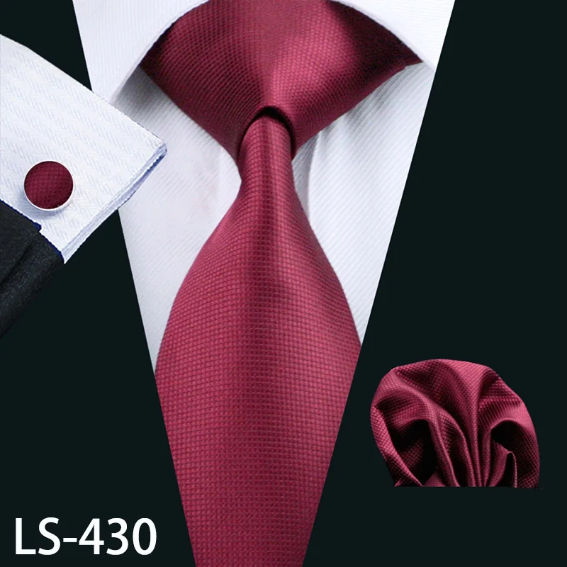 LS-704, мужской галстук, шелк, красный, в клетку, жаккардовый, тканый, свадебный галстук, Barry.Wang, Hanky, запонки, набор, галстук для мужчин, деловые, вечерние - Цвет: LS-430