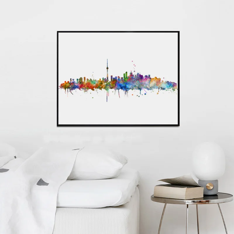 Акварельная живопись Toronto City Skyline ручной работы подарок силуэт плакат Декор