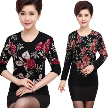 

Spring Fall Women Sweater Pullover Plus Size Mother Knitted Top Long Sleeve Slim Jumper High Elastic Warm Soft Knitwear
