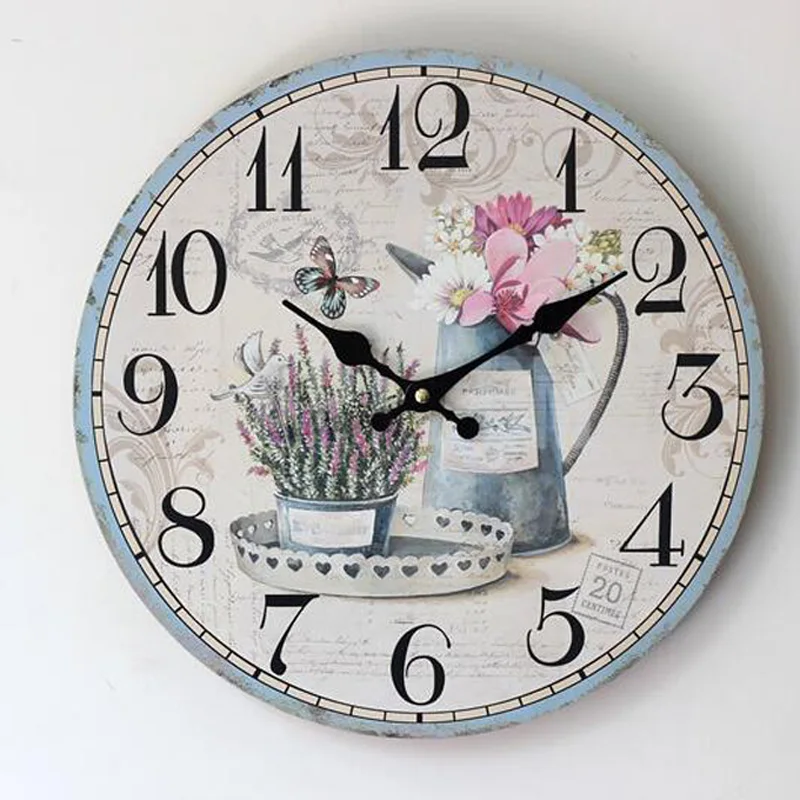 Colorful Flower Pattern Wooden Fashion Home Decoration Wall Clock Creative Pastoral Hanging Shop