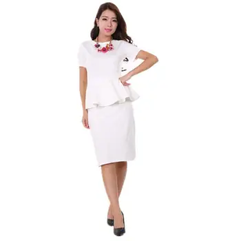 

White Black Women Elegant Waist Folds Vintage O Neck Tunic Slim Wear To Work Office Business Party Bodycon Dress Sleeves Button