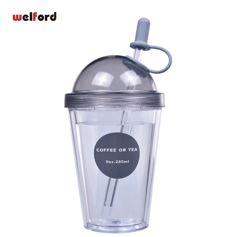 Экологичная кофейная кружка с соломинкой Для Путешествий, пластиковый стакан для пота, без бисфенола, чашка для кофе, чая, термос, бутылка для воды, без бисфенола - Цвет: Темно-серый