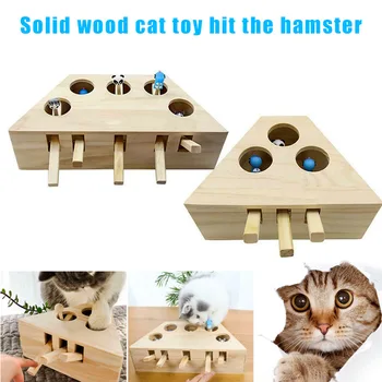 

Newly Whack Mole Mouse Cat Exercise Toy Solid Wooden Puzzle Box with 3/5 Holes Pet Toys DAG-ship