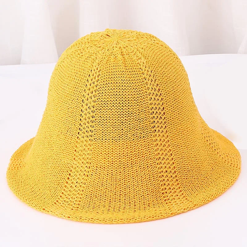 Хлопковые полые вязаные шляпы-ведерки, Женские однотонные Панамы, повседневные складные пляжные кепки для взрослых, женские летние шляпы