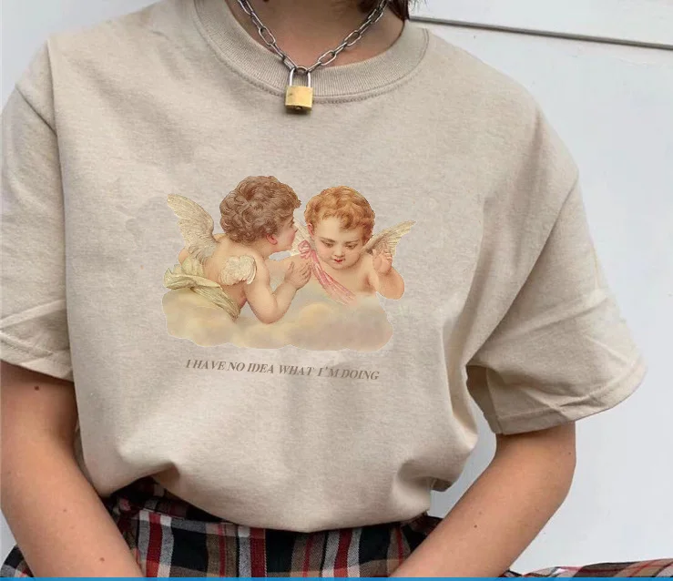 

PUDO-JBH 1pcs Summer Kawaii Angel Tshirt Angle Series Graphic Tee All Kinds of Angels Kawaii T-shirt Korean Fashion Cotton