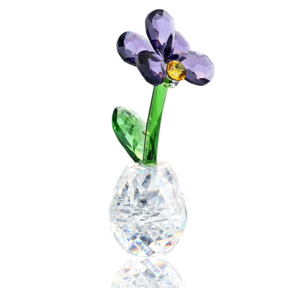 H&D Crystal Violet Figurine Crystal Glass Purple Flower Craft With Vase Gift Boxed Table Ornament Creative Gift Home Decoration