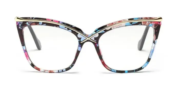 CCSPACE, женские очки кошачий глаз, для бровей, оправа для мужчин и женщин, фирменный дизайн, оптические очки, модные очки 45124 - Цвет оправы: C7 flower clear