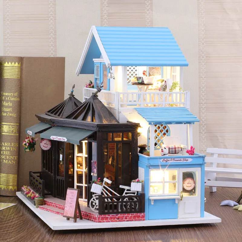  iiE Create Doll House Diy Wooden Dollhouse Fashion Coffee Shop Store Three Layer with Bedroom Minia - 32855229239