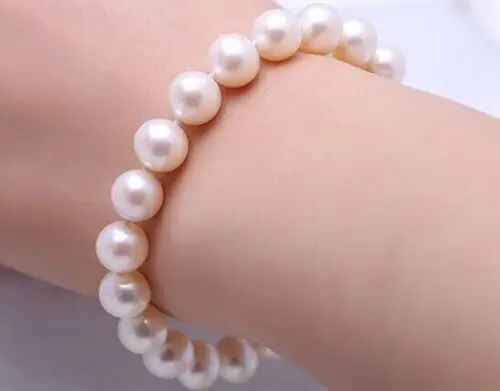 

9-10MM natural south sea genuine white Round pearl bracelet 7.5-8" Good luster