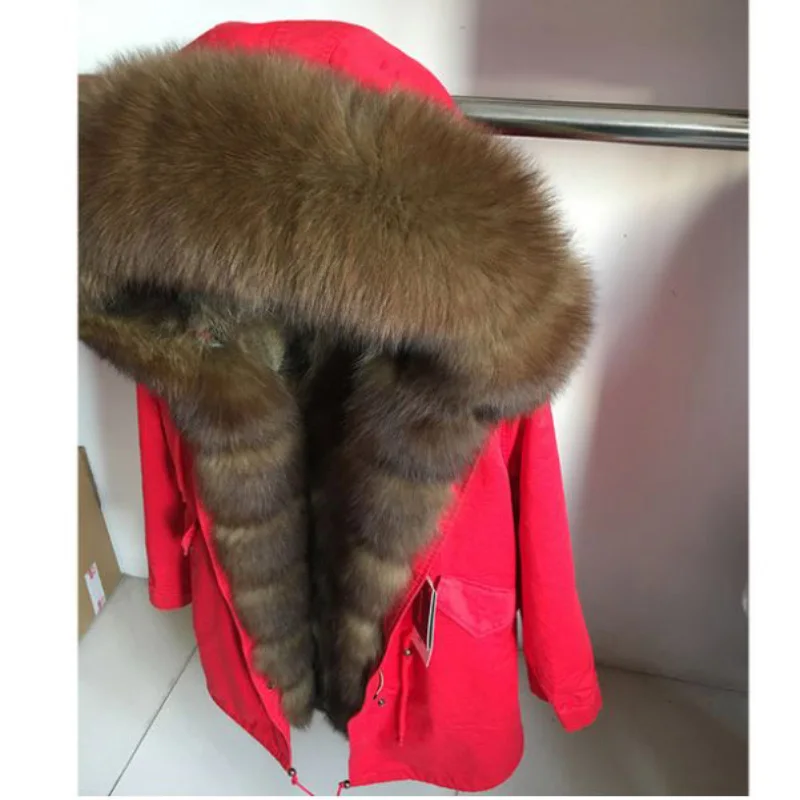 Корейские женские зимние модные свободные толстые настоящая подкладка из енота лисий мех с капюшоном манжеты парки куртки женские теплые пальто Верхняя одежда - Цвет: C2