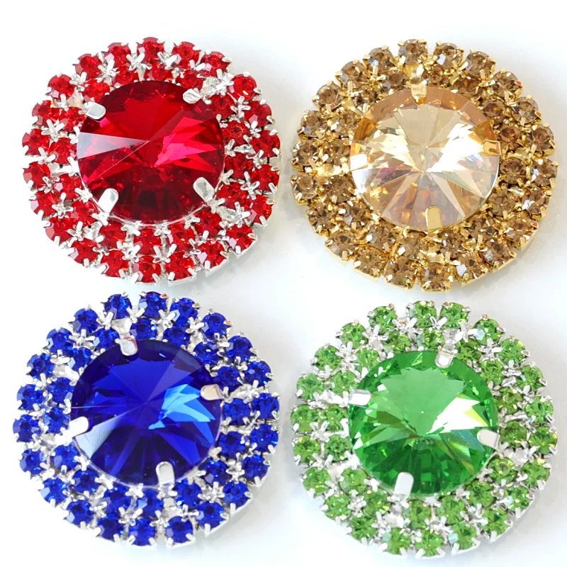 

31mm 2pcs/lot High-Quality Round Sew-On Rhinestones Appliques Silver Bottom Crystal Sew On Rhinestones For Garment B1063