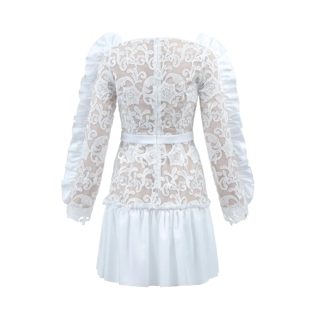 Europe Runway Designer Dress 2019 Women's High Quality Long Sleeve Sexy Deep V-neck Floral Printed Chiffon Mini Dress  (6)