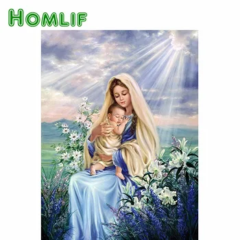 

HOMLIF Diamond Painting Virgin Mary kids Christian Religion Jesus Christ DIY 3D Diamond Embroidery Maternal Love Child Religious