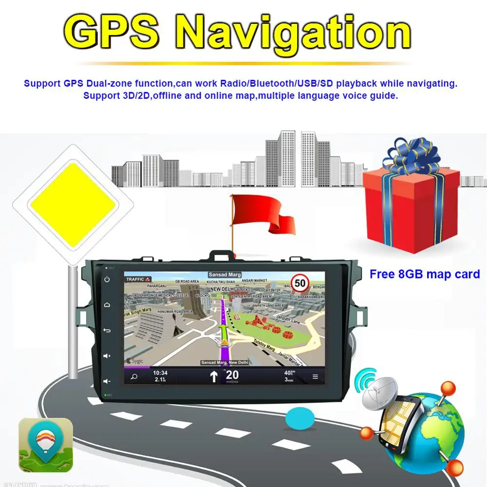 Top Android 8.0 IPS Screen Car Radio Multimedia GPS Navigation For Toyota Corolla 2007 2008 2009 2010 2011 2012 Car Video Player 7