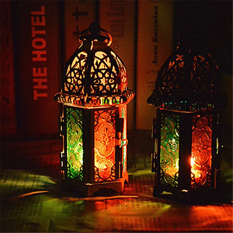 Classic Moroccan Windproof Candle Holder Vintage Iron Glass Hanging