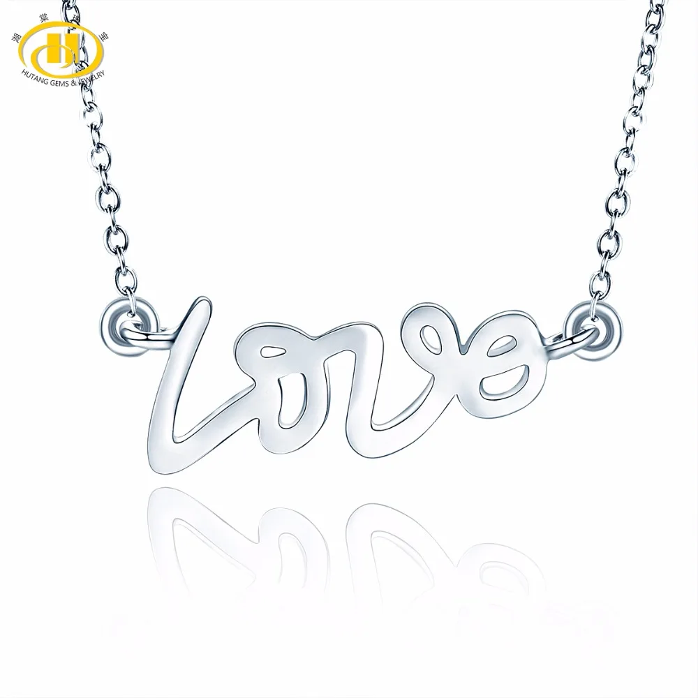 

Hutang Valentine Gift "LOVE" Solid 925 Sterling Silver Pendant Necklace Fine Fashion Jewelry For Women's Girl's Gift 17+1 Inches