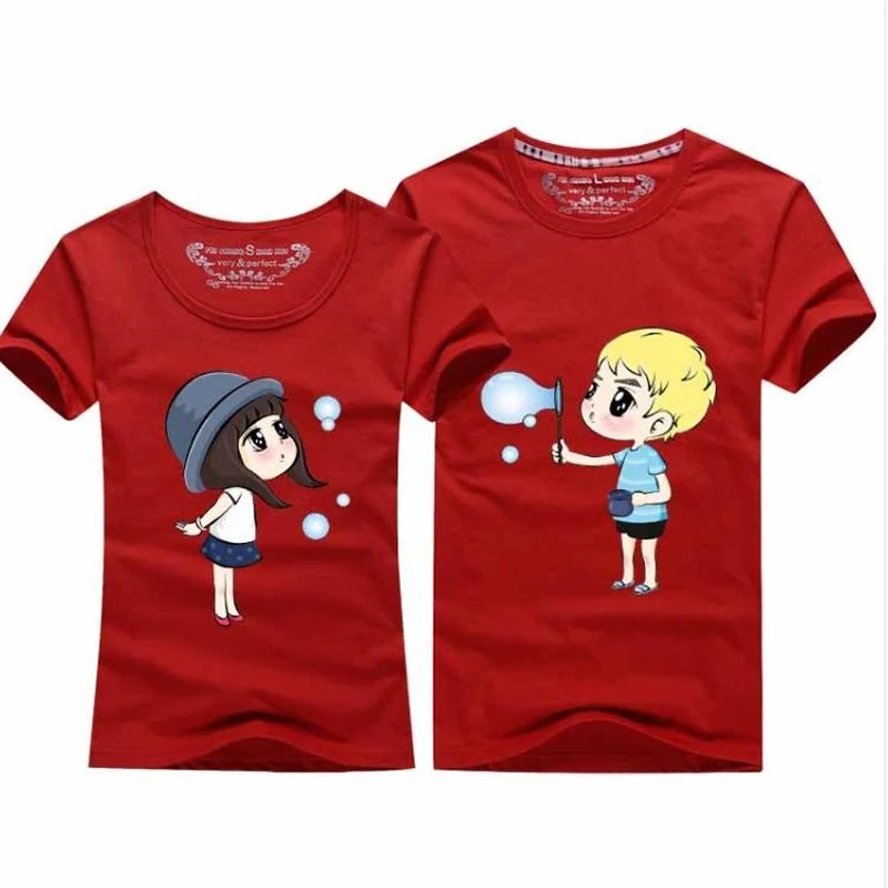 Summer New Cartoon T-Shirt Couple Clothes Women Men Cotton Short Sleeve T Shirt Casual Cute Sweet Couple T-Shirts For Lovers