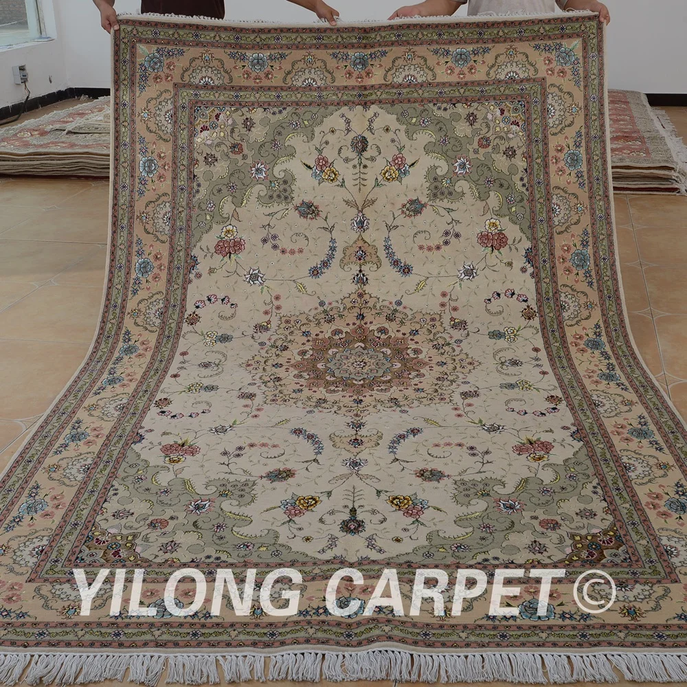 Восточные шерстяные коврики Yilong 6 'x 9' с ручным узлом бежевые толстые