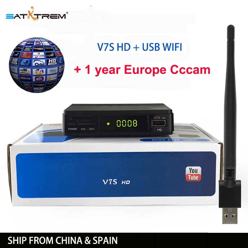 

SATXTREM X800S HD Satellite Receiver DVB S2 Digital Receptor with 8 Lines Cccam cline For 1 Year Europe Spain +USB WiFi