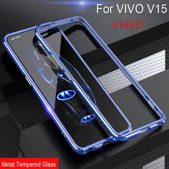 

Blue Color Aluminum Metal Frame Hard Clear Tempered Glass Cases For VIVO V15 v15 Back Cover For VIVO V 15 Protective Case V1831T