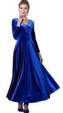 AnKoee Langes Kleid V-ausschnitt Langarm Royalblau Samt Abendkleider Kleider