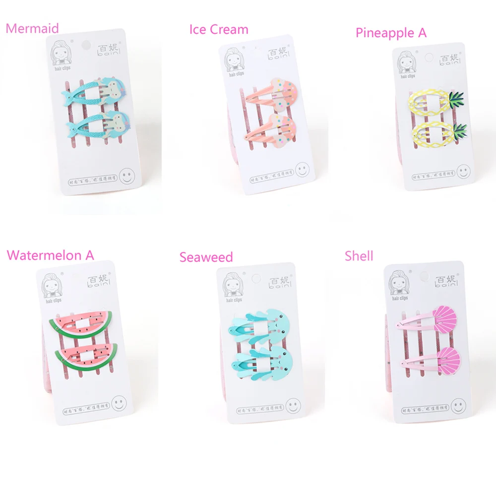 1Pair Cute Hair Clips Ice Cream/Fruit/Mermaid Girl Baby Kid Hairpins Children Slides Snap Barrettes Hair Styling Accessories