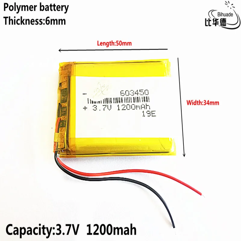 Литий-полимерная аккумуляторная батарея 3,7 V 603450 Литий-полимерная батарея 1200mAh 603450(Размер: 6*34*50 мм