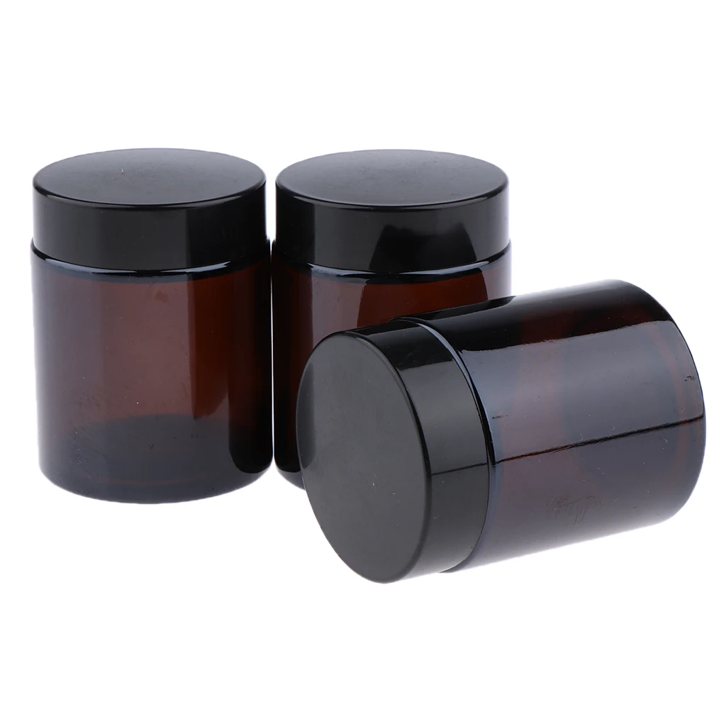 3Pcs 100ml Dark Brown Empty Makeup Jar Pot Travel Face Cream Lotion Cosmetics Glass Containers  Bottles