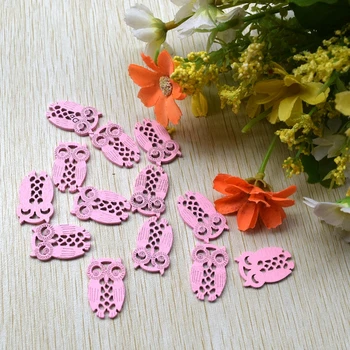 

100pcs/set 24mm*15mm pink High quality wood owl pendant die cutting Angle Wedding decoration wholesale 017002004