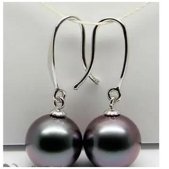 

free shipping >>>>noble jewelry charming 10-11mm south sea round black red pearl earring 925s