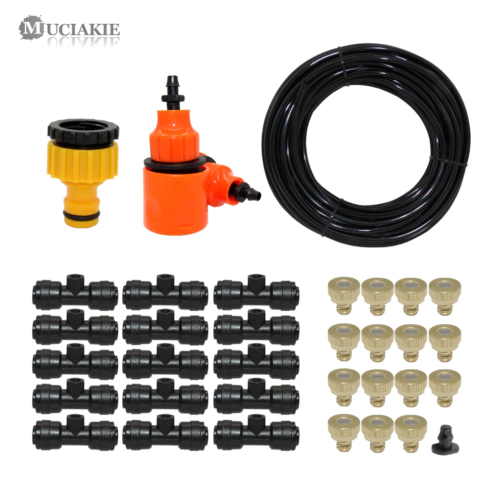 

MUCIAKIE 15M Garden Misting Kits DIY Low Pressure Garden Irrigation Cooling System for Greenhouse Watering Outdoor Mist Spray