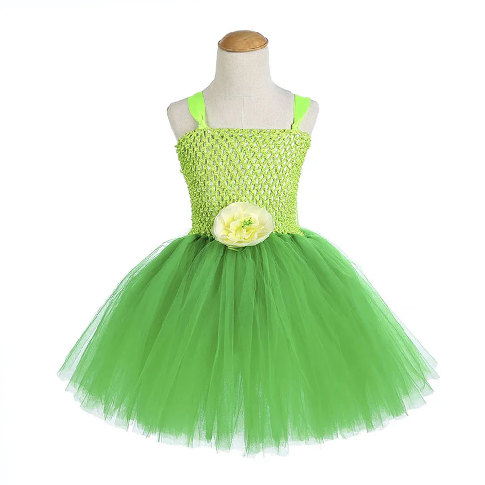 Green Santa Flower Fairy Princess Party Dresses for Little Girls Tinkerbell Tutu Dress with Fairy Magic Wand Wing Headwear 1-12Y (2)