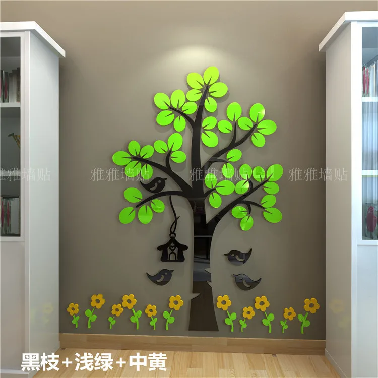 Креативная акриловая 3d Наклейка на стену с изображением мультяшного дерева, бумага для гостиной, спальни, дивана, телевизора, Самоклеящиеся Декорации-100