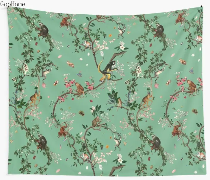 

Monkey World Green Wall Tapestry Beach Towel Polyester Blanket Yoga Shawl Mat