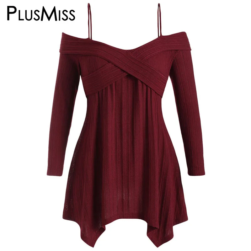 

PlusMiss Plus Size XXXXXL Sexy Off Shoulder Tunic Top Tees XXXXL XXXL Women Autumn Cotton Long Sleeve T Shirts Ladies Big Size