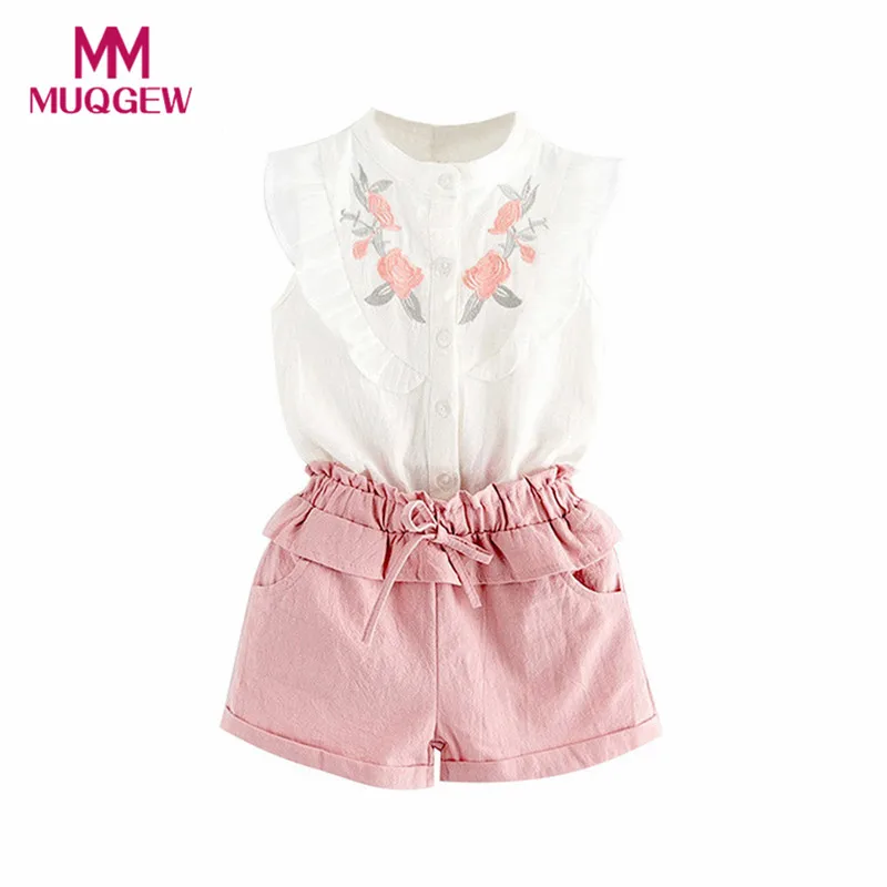 

MUQGEW Toddler Kids Baby Girl Outfit Clothes Embroidery T-Shirt Tops+Shorts Pants Set disfraces infantiles clothes moda infantil