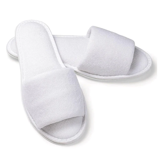 5 pair White Towelling Hotel Disposable Toe Slippers Terry SPA Guest