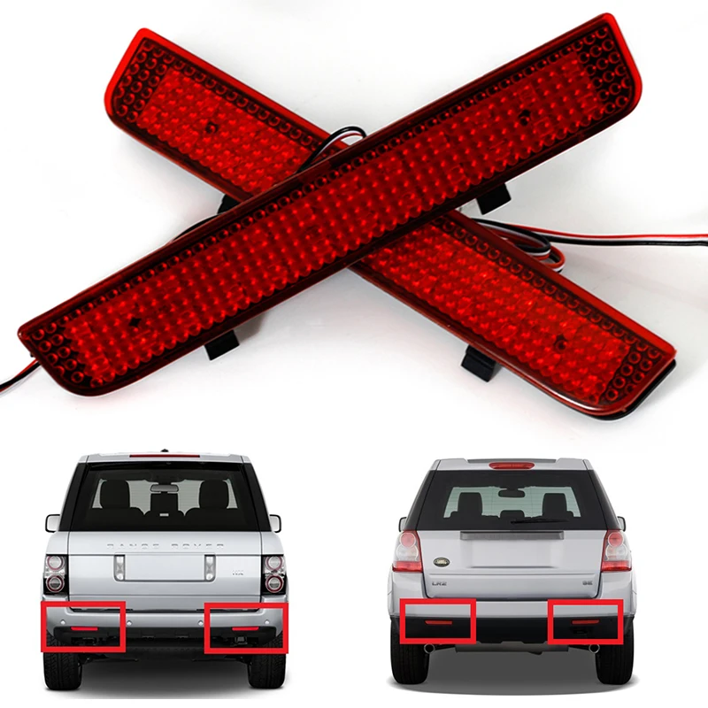 2pcs Car LED Rear Bumper Reflector Red Led Parking Warning Stop Brake Lights Tail Lamp For L322 Range Rover LR2 Freelander 2 universal brake lights 48 led red car auto third brake lights fog stop rear tail warning lamp bulb for dc12v parking