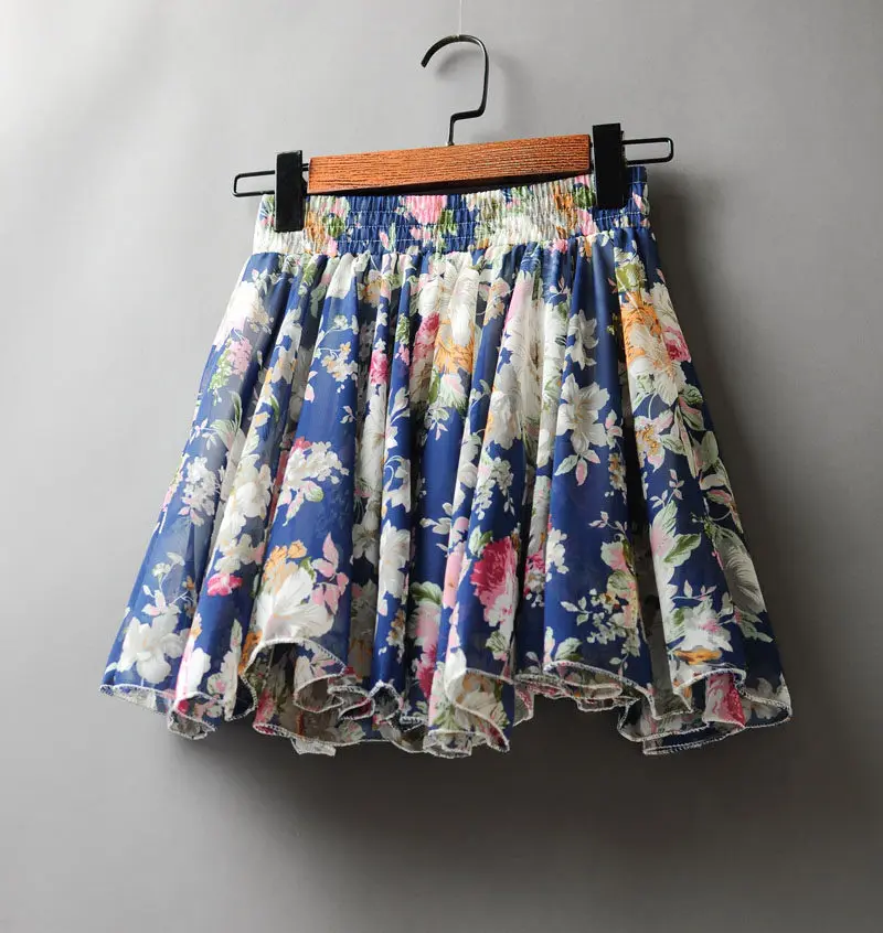 Новая женская летняя мини юбка Jupe Femme Цветочная плиссированная юбка Boho пляжная шифоновая юбка с высокой талией женские короткие сексуальные юбки C5346