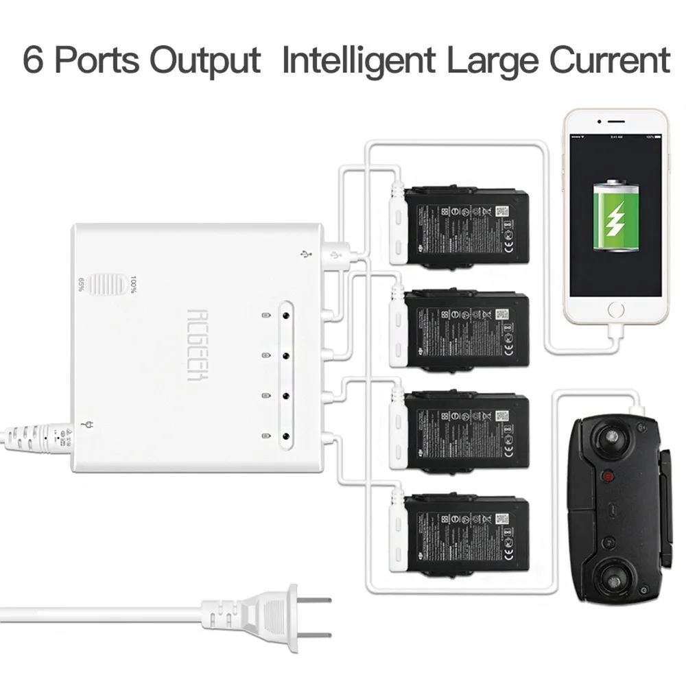 

XBERSTAR 6in1 AC Fast Charger Dock Intelligent Quick Charging Hub for DJI Mavic Air Drone Battery Charge Accessories