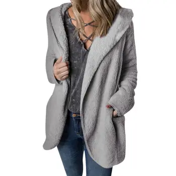 

Women Autumn Winter Outerwear Ladies Warm Fluffy Sexy Cardigan Hooded Slim Jacket Long Sleeve Casual Plus Size Loose Coat