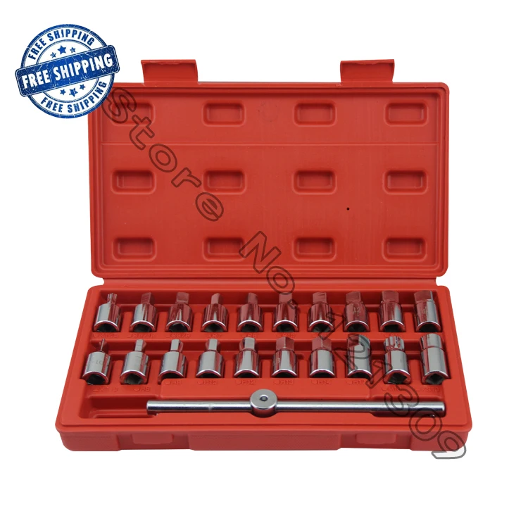 3/8 Dr M16 Oil Drain Sump Plug Socket Key Removal Tool Set 21PC/18PC